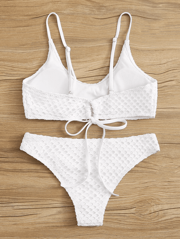 Fishnet Overlay Spaghetti Strap Bikini Set