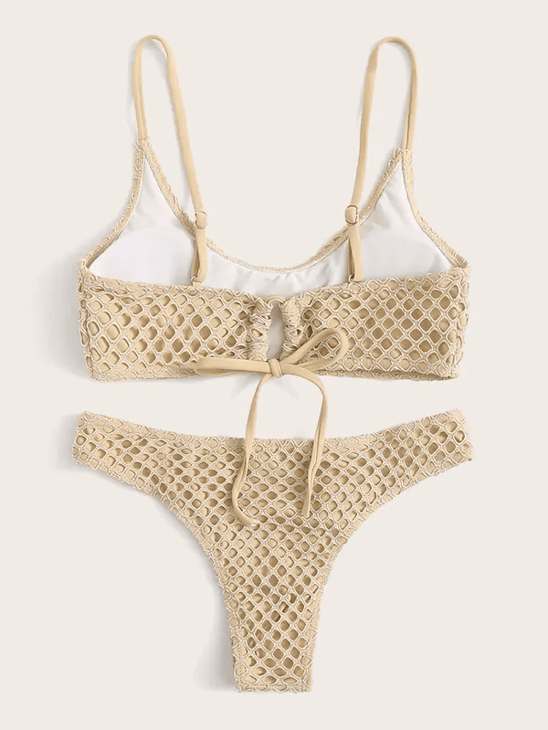Fishnet Overlay Spaghetti Strap Bikini Set