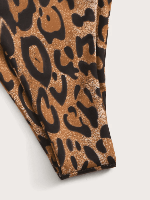 Leopard Spaghetti Strap Top With Tie Side Bikini