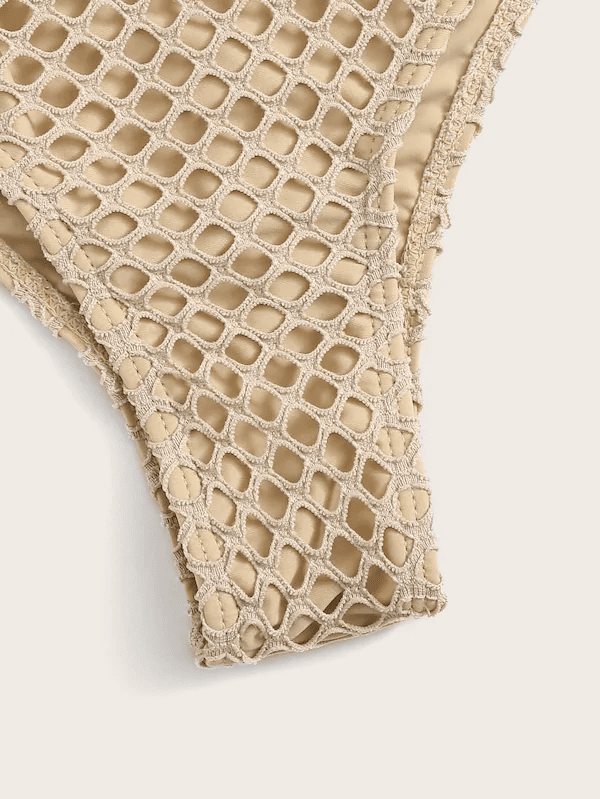 Fishnet Overlay Spaghetti Strap Bikini Set