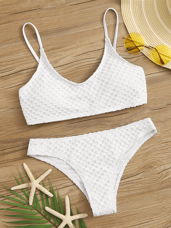 Fishnet Overlay Spaghetti Strap Bikini Set
