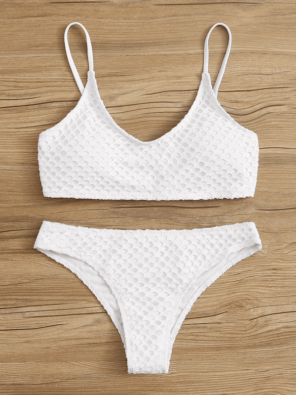 Fishnet Overlay Spaghetti Strap Bikini Set